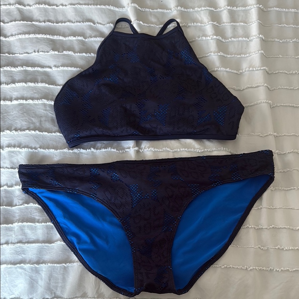 Aerie Navy Blue High Neck Bikini Set